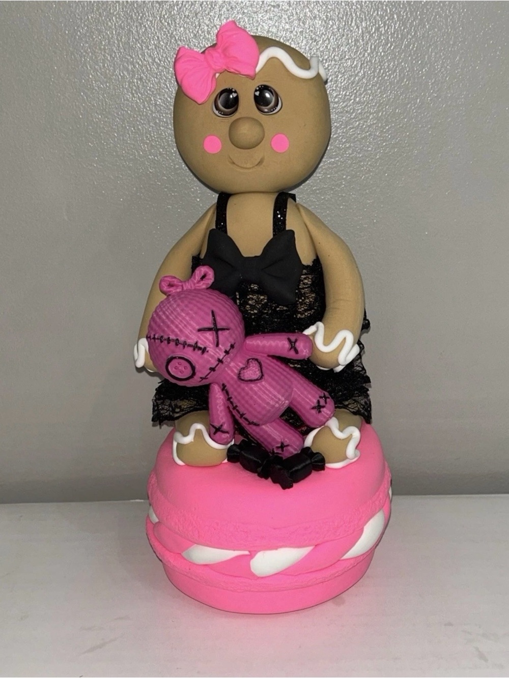 Fake Gingerbread on Fake Macaroon Pinkoween Decoration Handmade